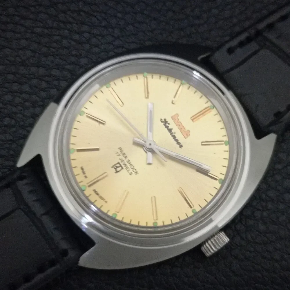 Vintage 1975 HMT Manual Wound Mens Silver Watch & Gold accents